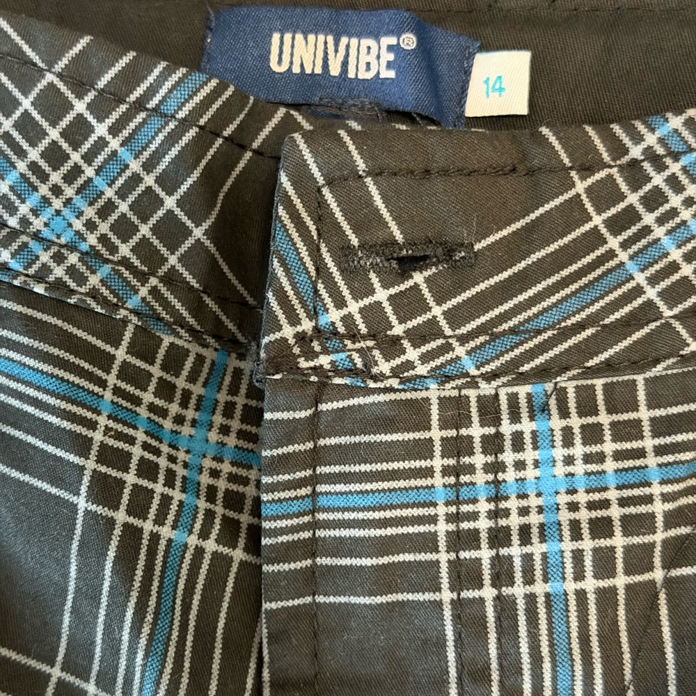 Univibe Men’s Black Plaid Pants with Blue and White Windowpane